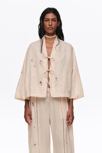 Veste kimono &agrave; mini broderies couleur sable
