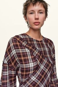 Garnet checked patchwork dress with batwing sleeves