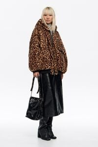 Natural Leopard fur jacket with hood