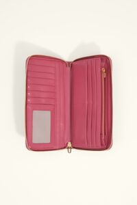 Large dark pink plaited zip wallet