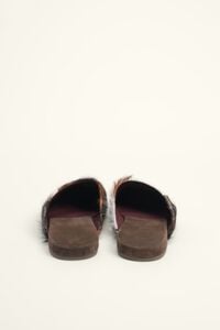 Cow print leather fur mule
