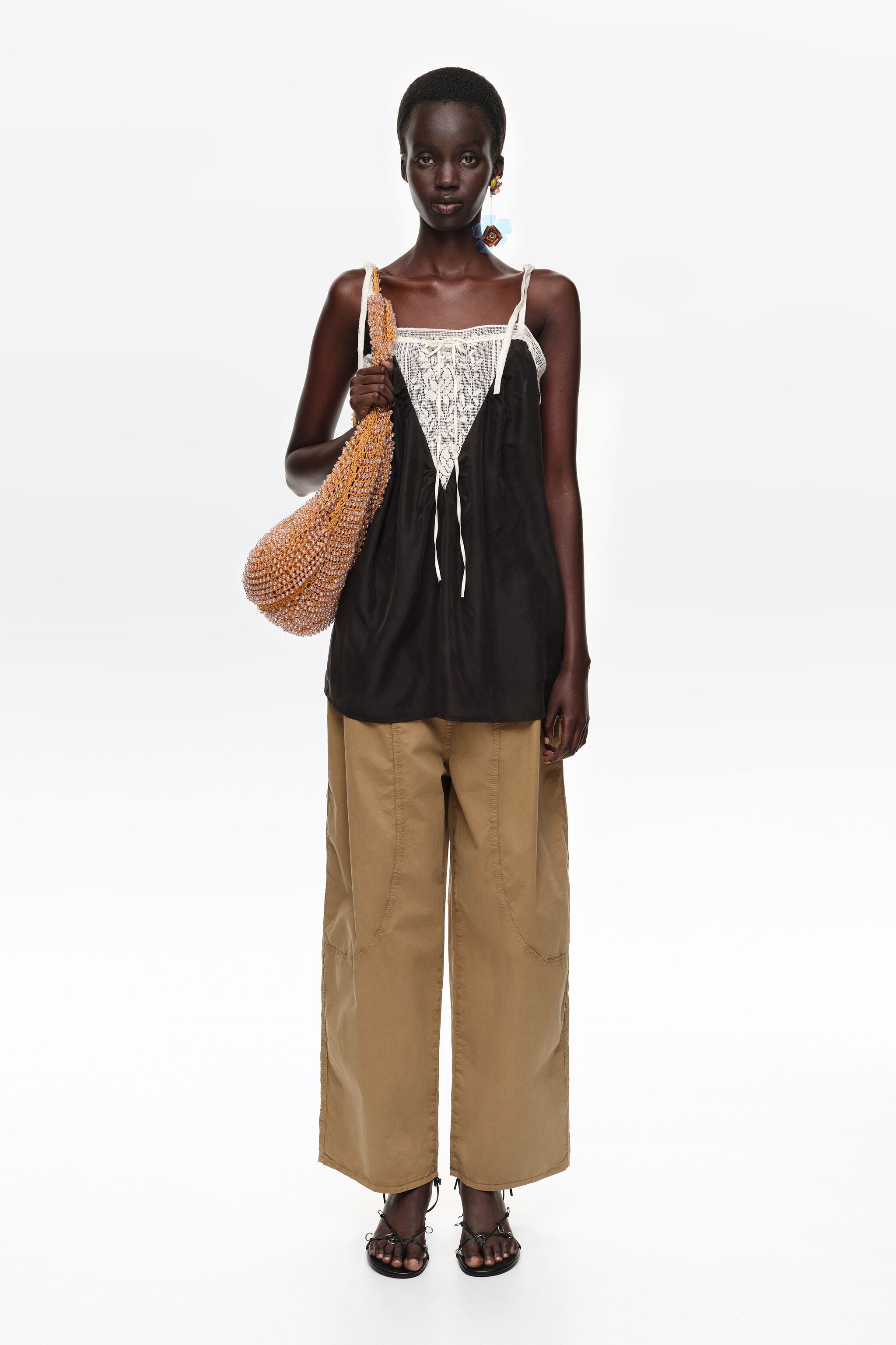 Black silk lace vest top