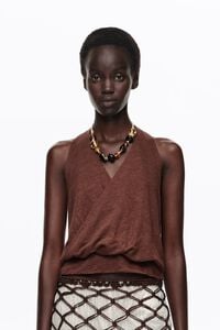 Top halter lino marr&oacute;n