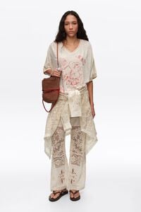 Faded ivory linen fruit logo T-shirt