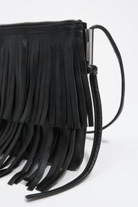 Small black leather fringed clutch bag