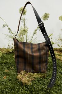 Bolso Carlino grande gabardina encerada cuadros marr&oacute;n