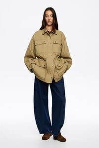 Chaquet&oacute;n algod&oacute;n cintura ajustable caqui