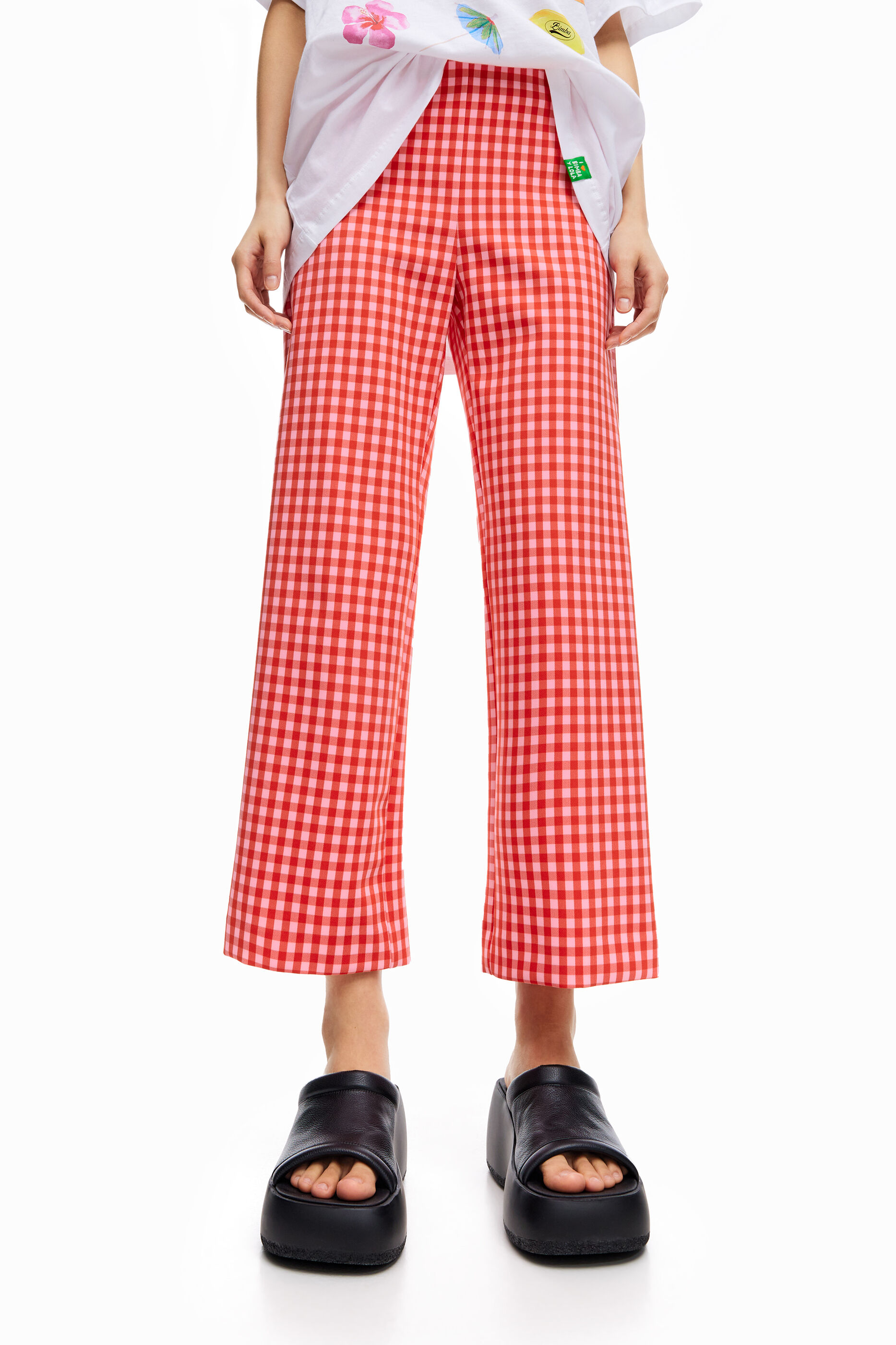 Pantaloni flare vichy rosa