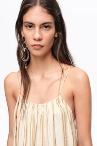 Sand striped linen dress with thin straps