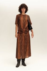 Vestido fruncido delantero Snake caramelo
