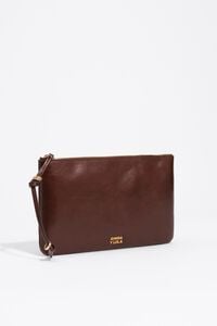 Dark tan medium leather make-up clutch