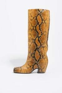 Snake print leather heeled boot