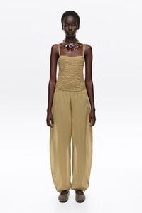 Khaki gathered balloon jumpsuit