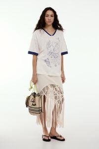 Faded ivory linen fruit logo T-shirt