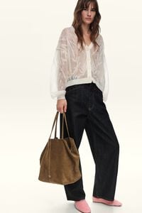 Large olive suede shopper bag
