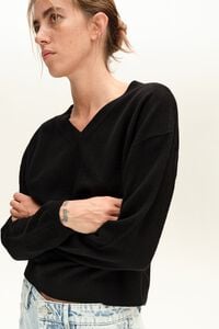 Dark gray melange V-neck wool sweater