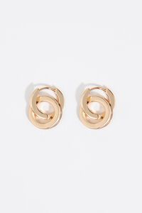 Medium taupe double hoop logo earrings