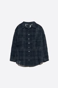 Camisa lino cuadros azul marino