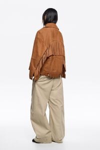 Cazadora cruzada ante con flecos tabaco