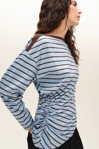 Blue striped gathered waist T-shirt