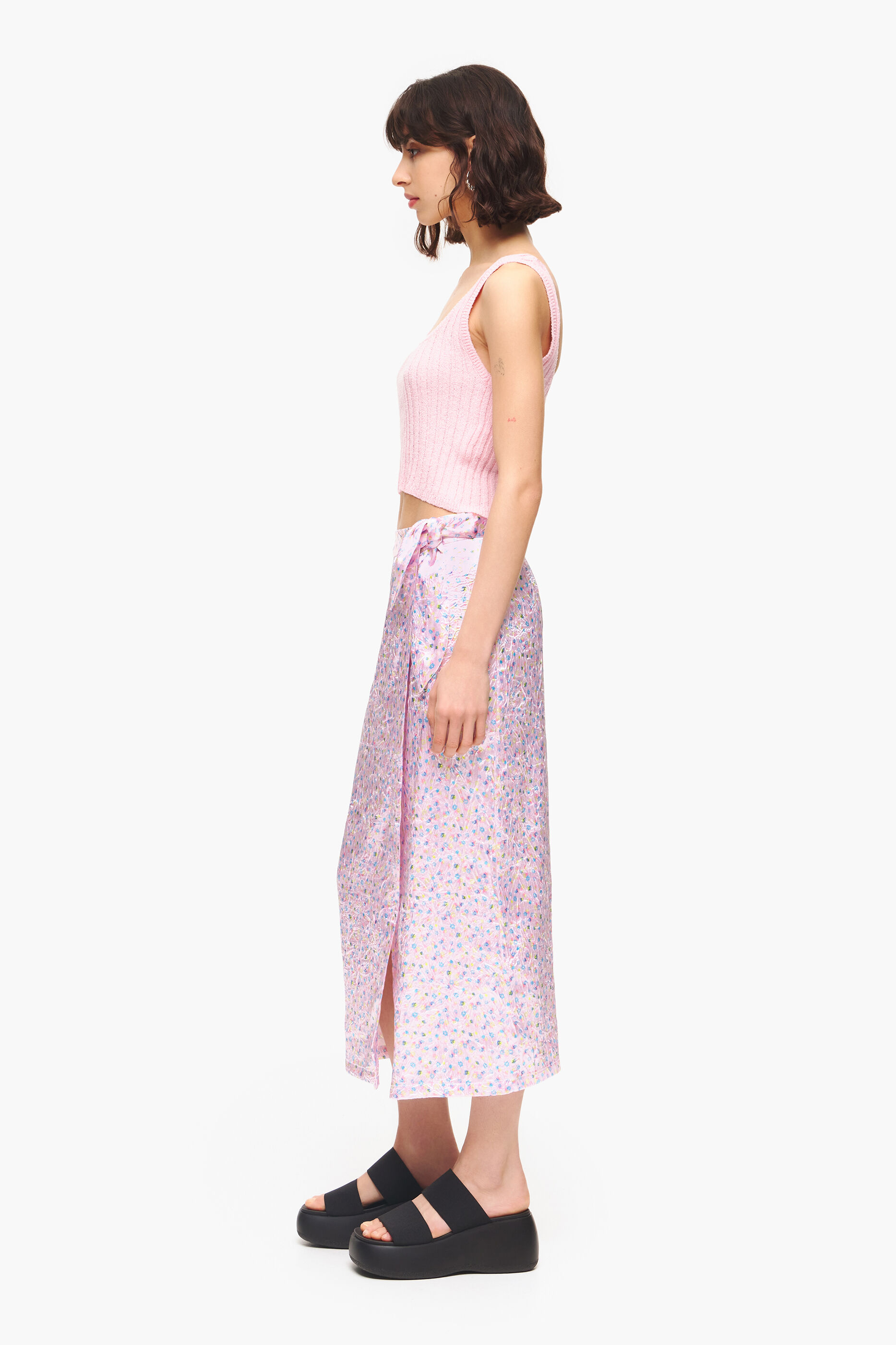 Pink Spraymini print midi wrap skirt