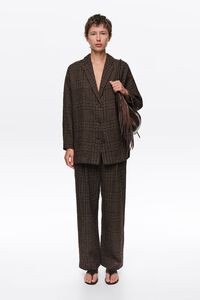Blazer la recta cadros marr&oacute;ns