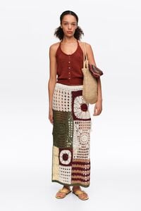 Straight multicolor crochet skirt