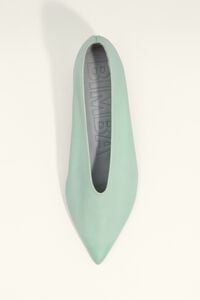 Aqua green leather mid heel court shoe