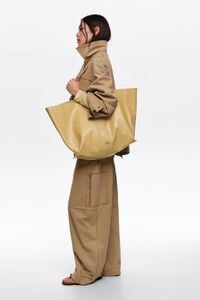 Oatmeal leather maxi Paper shopper bag