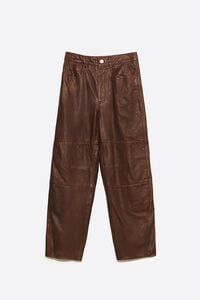 Washed brown leather 5-pocket trousers