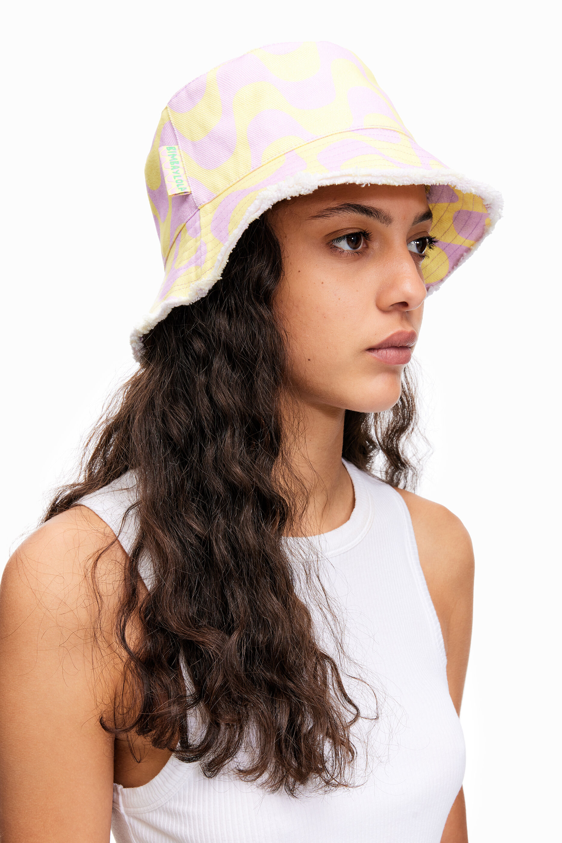 Yellow and pink bucket print hat