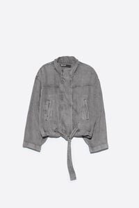 Washed light gray fluid denim jacket