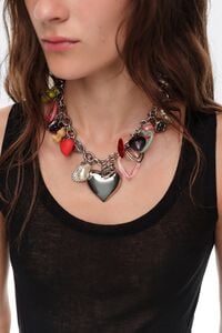 Collar multicharms corazones plateado