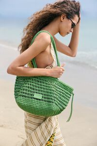Large emerald plaited leather shopper bag