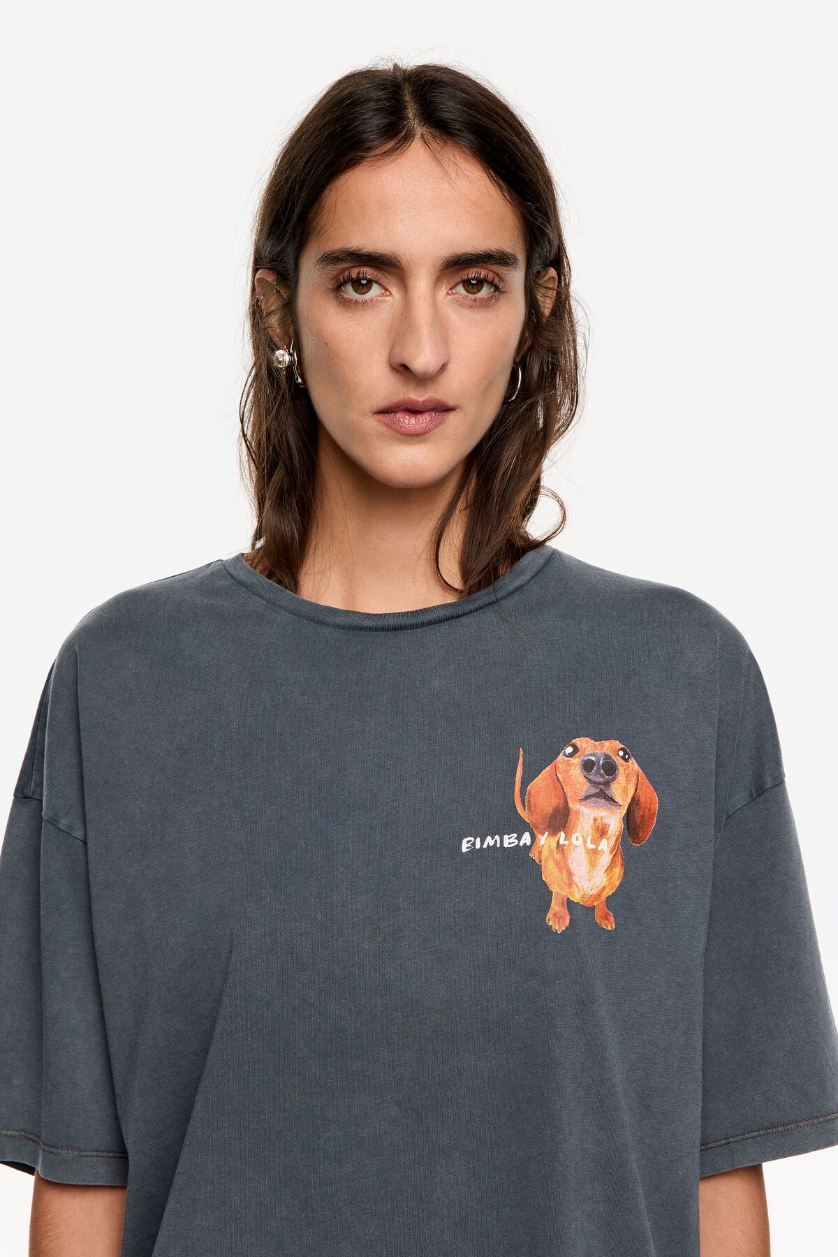 T-shirt logo teckel azul-grisáceo