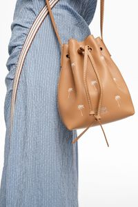 Hazelnut small leather bucket bag