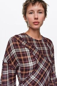 Garnet checked patchwork dress with batwing sleeves