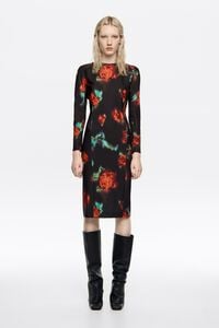 Black Ribbon Roses maxi fitted dress with zip