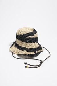 Natural and black paper raffia hat