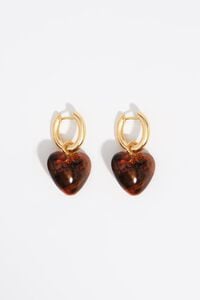 Pendientes aro dorado con coraz&oacute;n resina &aacute;mbar
