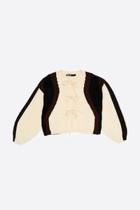 Ivory tricolor tie cardigan