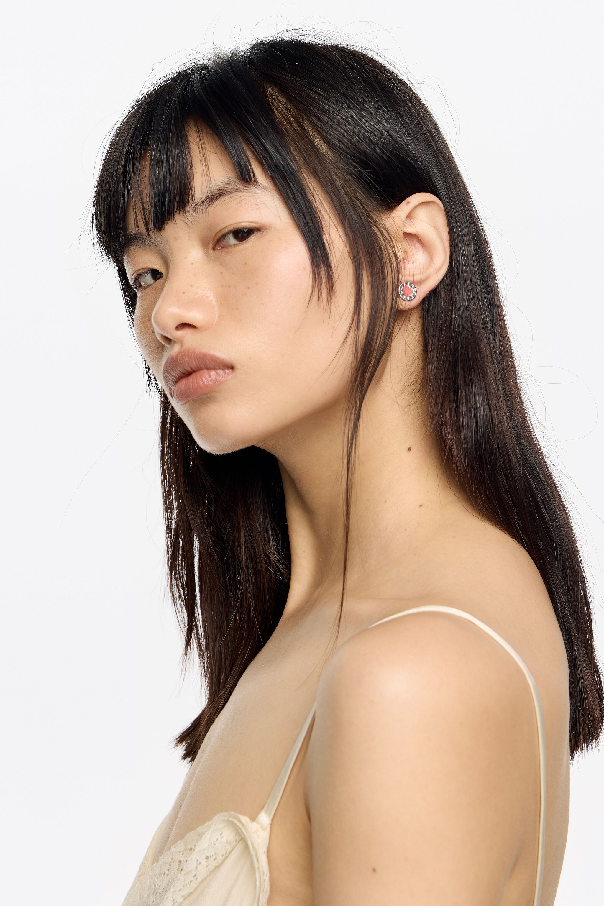 Silver heart logo earrings