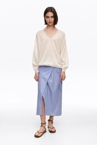 Straight blue striped sarong skirt
