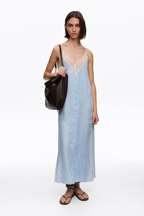 BIMBA Y LOLA Light blue slip dress with contrast lace trim