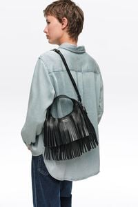 Bolso Paper peque&ntilde;o piel flecos negro