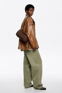Medium dark khaki waxed gabardine Pocket crossbody bag