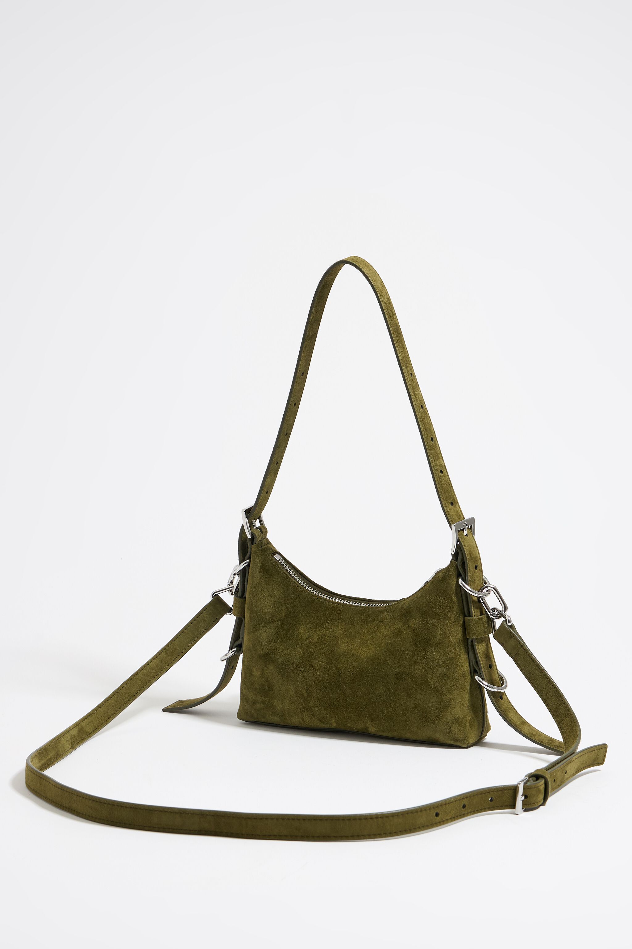 XS olive green leather Pocket slouch bag