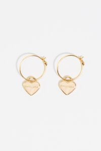 Pendientes aro mini coraz&oacute;n dorado y marfil