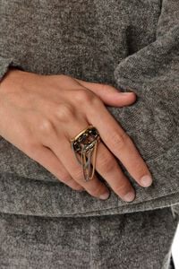Anillo cristales coraz&oacute;n y cadenas bicolor