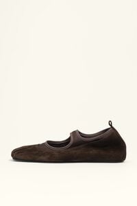 Ballerinas Spaltleder und Strick Dunkelbraun